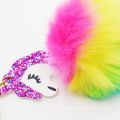 Cute Rainbow Unicorn Keychain Soft Faux Fur Ball Keyring Bag Hanging Pendant